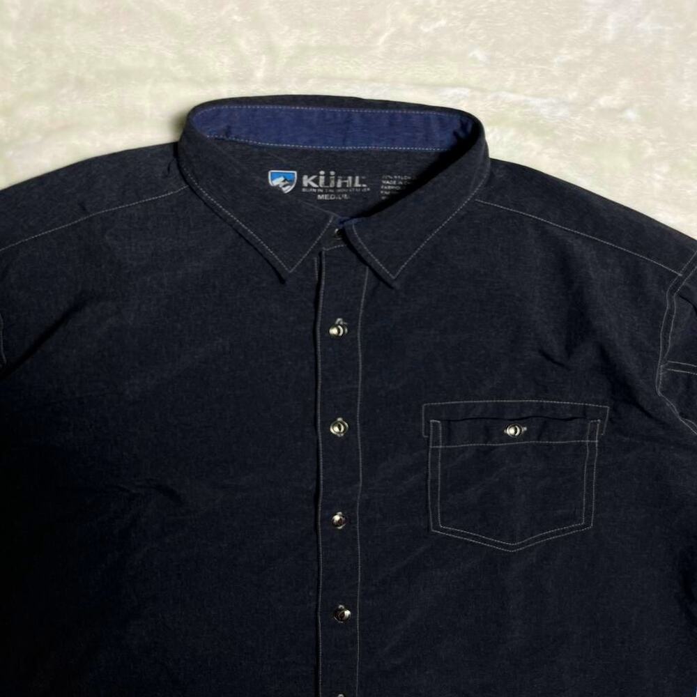 Kuhl Performance Button Up Men's Medium Blue Charcoal Long Sleeve Trek Hike Camp